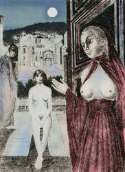 Paul Delvaux, Reine de sabe, 1982, 75x56 cm, Farblithografie, Sammlung Henning, Foto Christoph Sandig Leipzig, © VG Bild-Kunst Bonn 2024