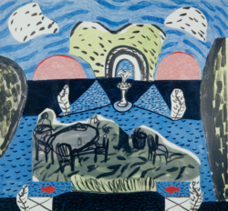 Gudrun Petersdorff, Erinnerung an einen Sommer, 1996, Öl auf Leinwand, Collage, 130x140 cm, Foto: Christoph Sandig, VG Bild-Kunst, Bonn 2026
